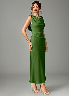 Azazie Kieryn Robes de demoiselle d'honneur Robe Sirène en Satin extensible Plissée Basilic image3