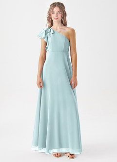 Azazie Arabella Junior Abito A-Line in Chiffon Increspato Nebbia image3