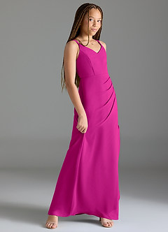 Azazie Leo Junior Abito Sirena in Chiffon Plissettato Fucsia image3