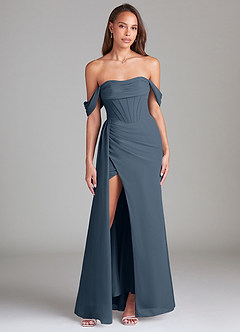 Azazie Amyra Bridesmaid Dresses Neptune Sheath Off the Shoulder Chiffon Convertible Dress image1