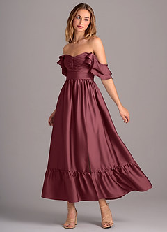 Azazie Anaya Bridesmaid Dresses Merlot A-Line Sweetheart Neckline Stretch Satin Convertible Dress image3