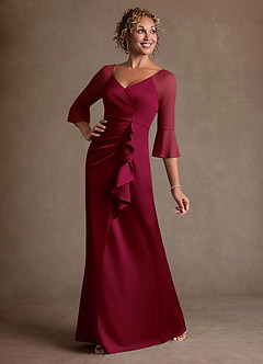 Azazie Nampa Mother of the Bride Dresses Burgundy Sheath Pleated Mesh Dress image2