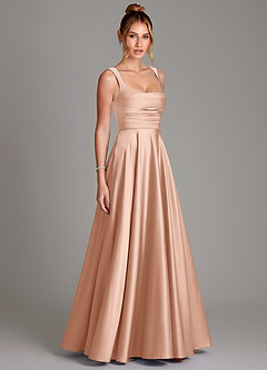 Azazie Azaria Bridesmaid Dresses Rose Gold A-Line Corset Stretch Satin Dress image4