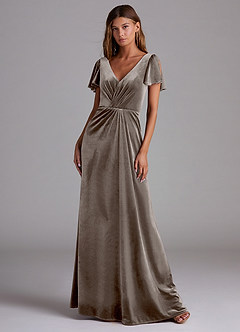 Azazie Soren Bridesmaid Dresses Silver Taupe A-Line Velvet Dress image1