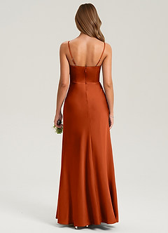 Azazie Lidia Robes de demoiselle d'honneur Robe Sirène en Satin extensible Fente Latérale Paprika image2