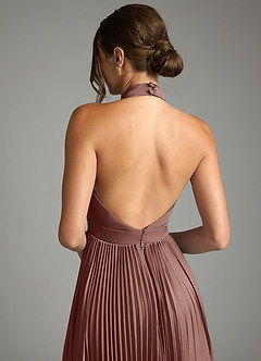 Azazie Zienna 신부 들러리 드레스 A라인 주름진 스트레치 새틴 바닥 길이 드레스 image7