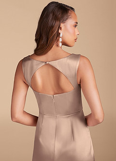Azazie Flori Bridesmaid Dresses Taupe Sheath Side Slit Metallic Satin Dress image6