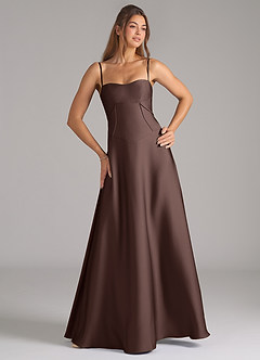 Azazie Valentine Suknie dla druhen Linia A Gorset Satyna elastyczna Do ziemi Sukienka image4