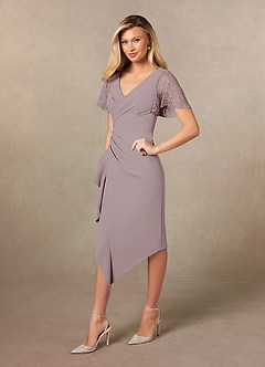 Azazie Eloise Mother of the Bride Dresses Vintage Mauve Sheath Pleated Stretch Crepe Dress image3