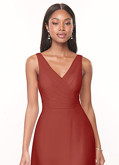 Azazie Nala Robes de demoiselle d'honneur Robe Trapèze en Mousseline de soie Plissée Terracotta image4