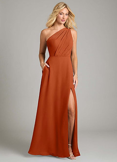 Azazie Phaedra Bridesmaid Dresses Burnt Orange A-Line One Shoulder Chiffon Dress image1