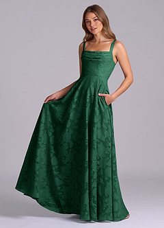 Azazie Shaude Bridesmaid Dresses Dark Green A-Line Pleated Floral Burnout Dress image5