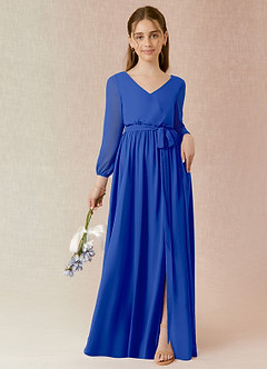 Azazie Angelica Junior Abito A-Line in Chiffon Plissettato Blu Reale image1
