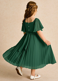 Azazie Gisele Flower Girl Dresses Dark Green A-Line Pleated Chiffon Dress image3