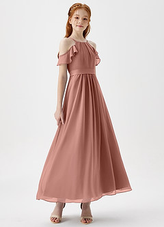 Azazie Chaya Junior Cedar Rose A-Line Off the Shoulder Chiffon Dress image6