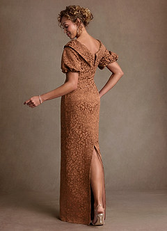 Azazie Amala vestidos de madre de la novia Vestido de Cacao Con Caramelo de Jacquard Floral de Corte Columna con Plisado image3