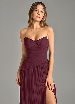 Azazie Becka 신부 들러리 드레스 A라인 스트랩리스 쉬폰 바닥 길이 드레스 image6