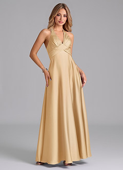 Azazie Tessie Suknie dla druhen Linia A Pofałdowany Satyna elastyczna Do ziemi Sukienka image5