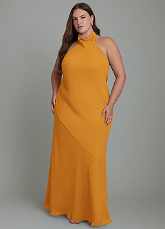 Azazie Velli Bridesmaid Dresses Butterscotch Mermaid High Neck Chiffon Dress image8