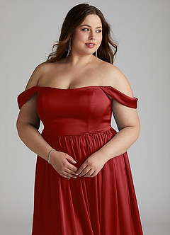 Azazie Morana Bridesmaid Dresses Pomegranate A-Line Off the Shoulder Stretch Satin Convertible Dress image17