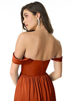 Azazie Morana Bridesmaid Dresses Paprika A-Line Off the Shoulder Stretch Satin Convertible Dress image7