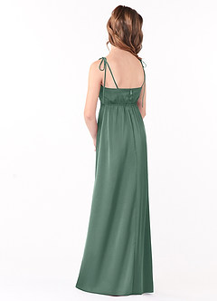 Azazie Violeta Junior Eucalyptus A-Line Bow Stretch Satin Dress image2