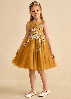 Azazie Prima Flower Girl Dresses Butterscotch A-Line Bow Tulle Dress image5
