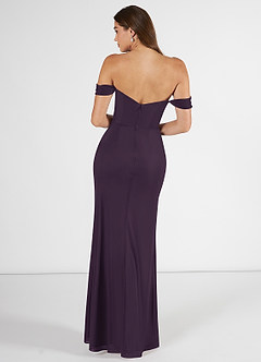 Azazie Kit Bridesmaid Dresses Plum Mermaid Off the Shoulder Mesh Dress image2
