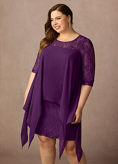 Azazie Flo Mother of the Bride Dresses Grape A-Line Lace Chiffon Dress image11