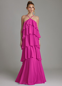Azazie Deena Bridesmaid Dresses Fuchsia A-Line Ruched Chiffon Dress image1