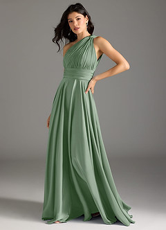 Azazie Charlize Bridesmaid Dresses Matcha A-Line One Shoulder Stretch Satin Dress image4
