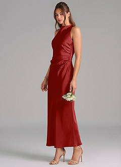 Azazie Evadne Vestidos de damas de honor Vestido de Granada de Satén Elástico de Corte Recto con Plisado image1