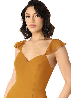 Azazie Everett Bridesmaid Dresses Butterscotch A-Line V-neck Ruched Chiffon Dress image4
