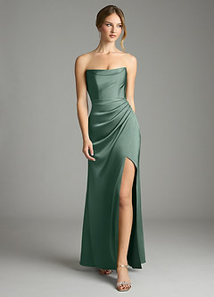 Azazie Leonis Bridesmaid Dresses Eucalyptus Mermaid Pleated Stretch Satin Convertible Dress image5