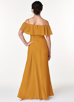 Azazie Maggie Junior Butterscotch A-Line Off the Shoulder Chiffon Dress image2