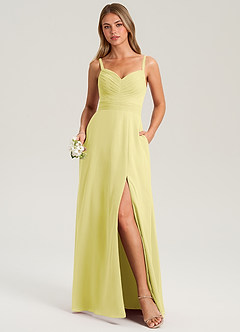 Azazie Terese Bridesmaid Dresses Lemon Sorbet A-Line Pleated Chiffon Dress image1