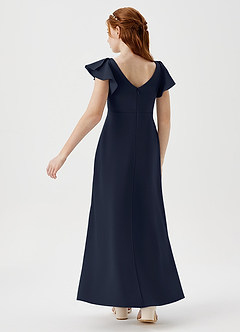 Azazie Omari Junior Dark Navy A-Line Pleated Stretch Crepe Dress image5
