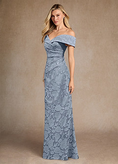 Azazie Canton Mother of the Bride Dresses Dusty Blue Mermaid Off the Shoulder Floral Burnout Dress image2
