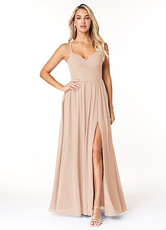 Azazie Dominic Bridesmaid Dresses English Rose A-Line V-Neck Pleated Chiffon Dress image1