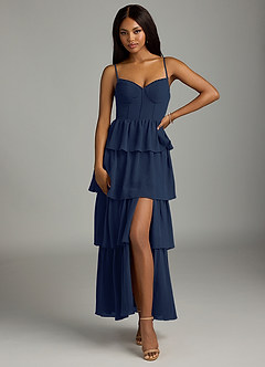 Azazie Kaiden Brautjungfernkleider A-Linie Herzausschnitt Chiffon Kleid Dunkelmarine image1