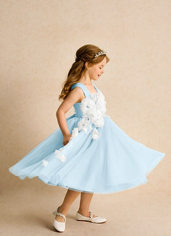 Azazie Dovey Flower Girl Dresses Sky Blue Ball-Gown Bow Tulle Dress image5