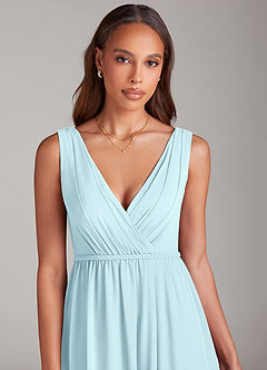 Azazie Tanicia Robes de demoiselle d'honneur Robe Trapèze en Mousseline de soie Plissé Bleu Nuage image5