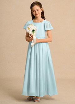 Azazie Joss Flower Girl Dresses Mist A-Line with Sleeves Chiffon Dress image12