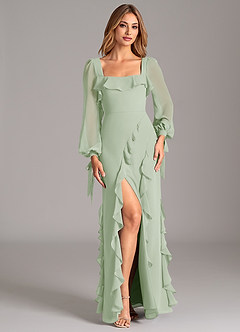 Azazie Candice Bridesmaid Dresses Dusty Sage A-Line Long Sleeve Chiffon Dress image4