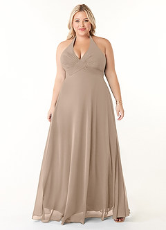 Azazie Tessie Bridesmaid Dresses Taupe A-Line V-Neck Pleated Chiffon Dress image6