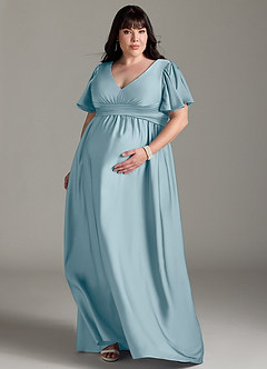 Azazie Verna Maternity Bridesmaid Dresses A-Line Ruched Stretch Satin Floor-Length Dress image9