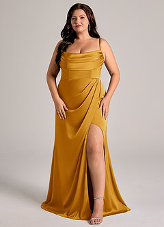 Azazie Johana Bridesmaid Dresses Butterscotch Mermaid Off the Shoulder Stretch Satin Convertible Dress image13