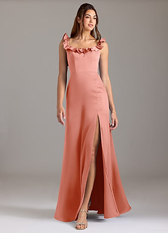 Azazie Callie Robes de demoiselle d'honneur Robe Trapèze Convertible en Satin extensible Rayé Corail image3