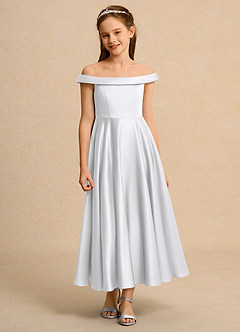 Azazie Teeny Junior Formal vestidos de niña de las flores Vestido de Blanco de Satin Mate de Corte En A con Plisado image6