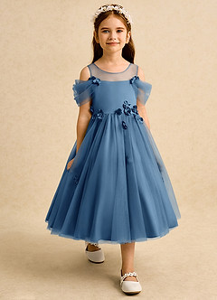 Azazie Juni Abiti da Ragazza di Fiori Abito Principessa in Tulle Plissettato Crepuscolo image7